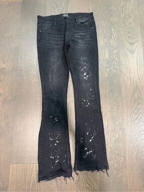Men's Black Distressed Flare Jeans with Paint-Splash Detail